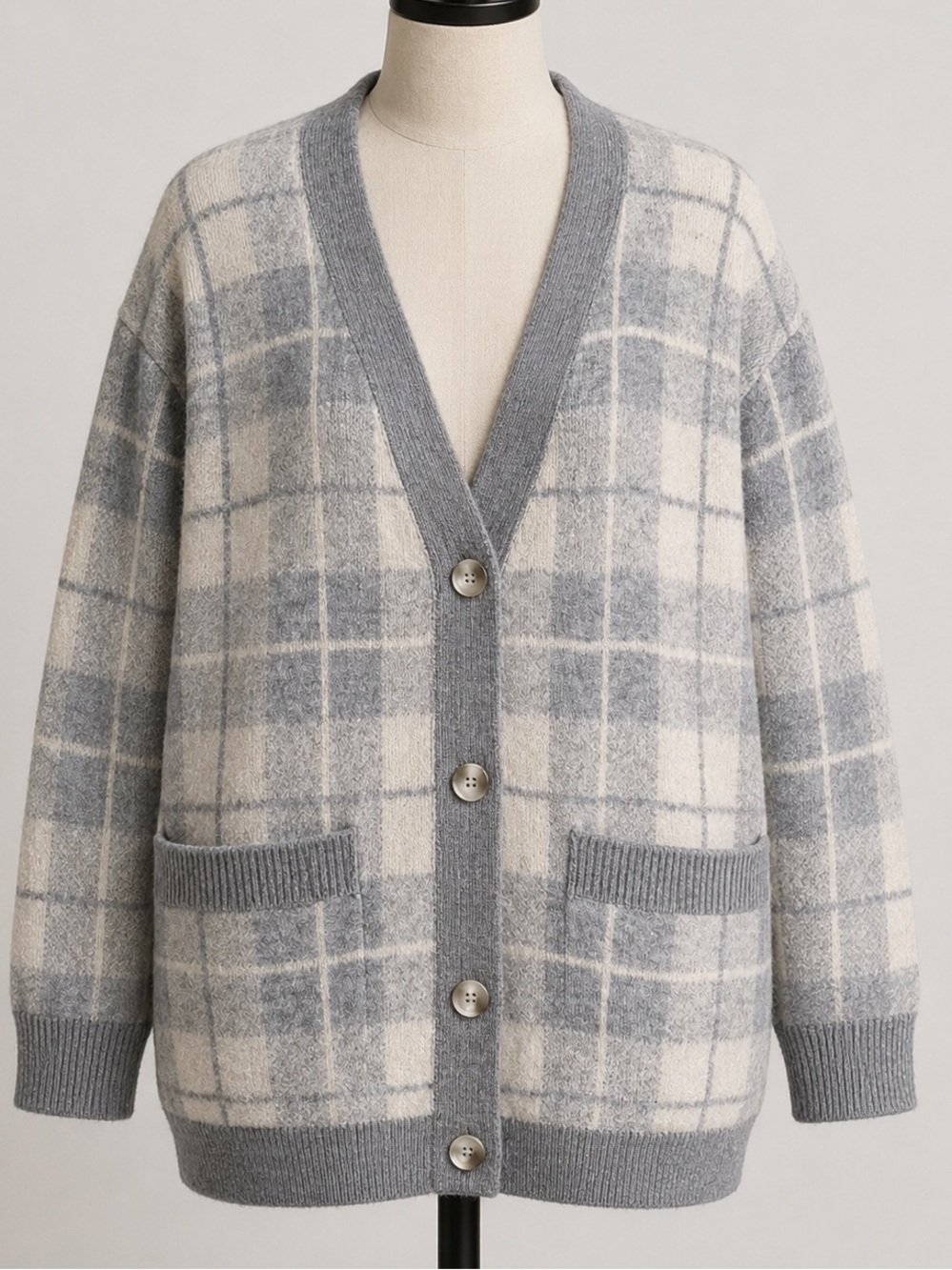 Luna Ivy Grey Oversized Plaid Grandpa Cardigan Sz. M/L